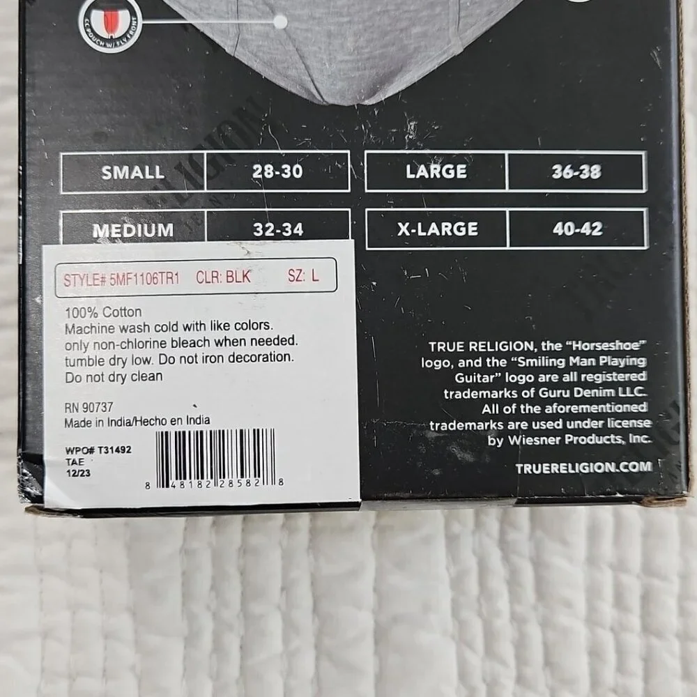 True‎ Religion Men's Size Large Briefs Cotton Stretch Underwear 5 Pack NEW NIB